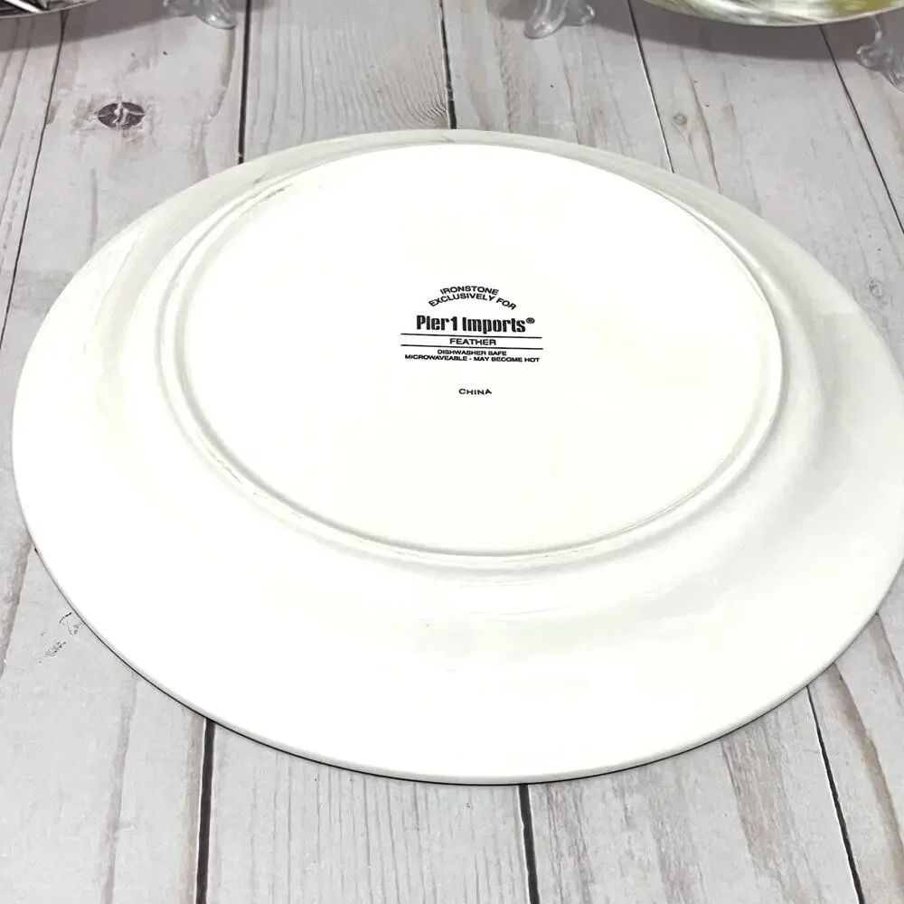 Pier 1 Imports 9” Ironstone Feather Salad Plates Set Of 3 Discontinued Pattern